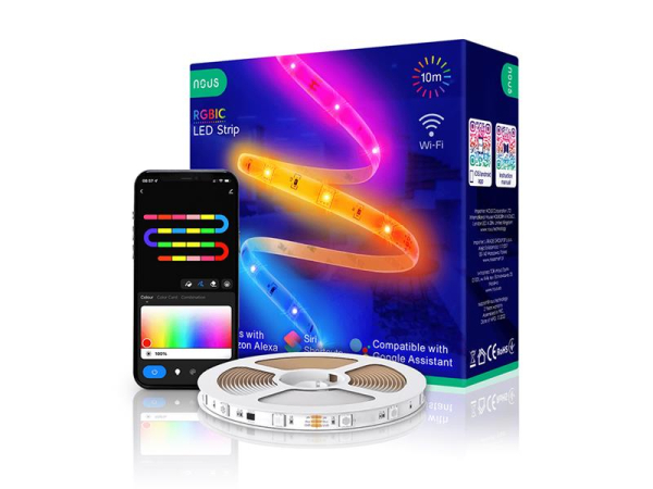 Smart LED strip 12V 40LED/m 24W RGB IP44 10m WiFi Tuya NOUS F5