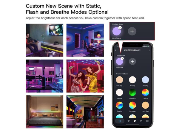 Smart LED strip 12V 40LED/m 24W RGB 5m WiFi Tuya IP65 MOES LED-lysstriben