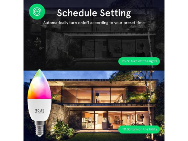 Smart LED-pære E14 4.5W RGB NOUS P4/4-pak WiFi Tuya sæt med 4 stk