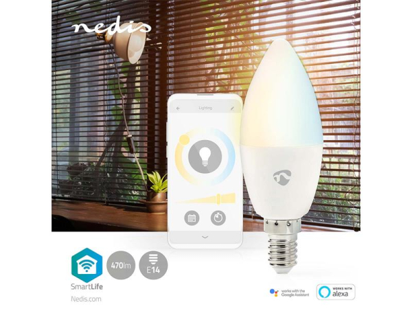 Smart LED-pære E14 4.9W hvid med WiFi Tuya NEDIS WIFILRW10E14