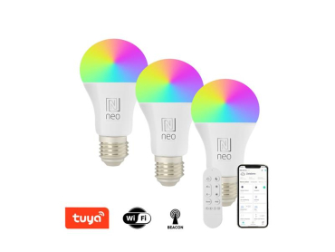 Smart LED-pære E27 11W RGB+CCT IMMAX NEO 07712CDO WiFi Tuya sæt med 3