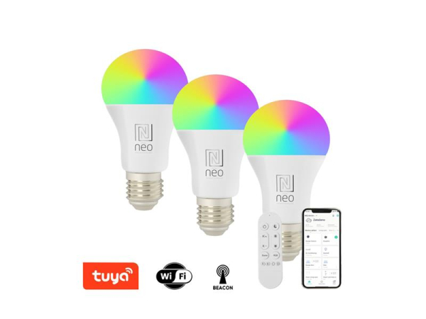Smart LED-pære E27 11W RGB+CCT IMMAX NEO 07712CDO WiFi Tuya sæt med 3