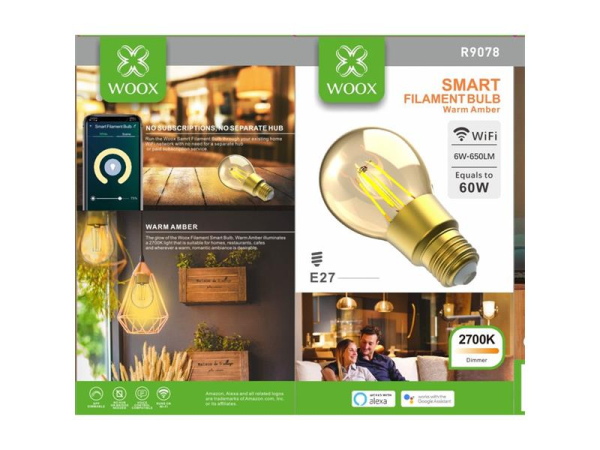 Smart LED-pære E27 6W varmhvid WOOX R9078 WiFi Tuya