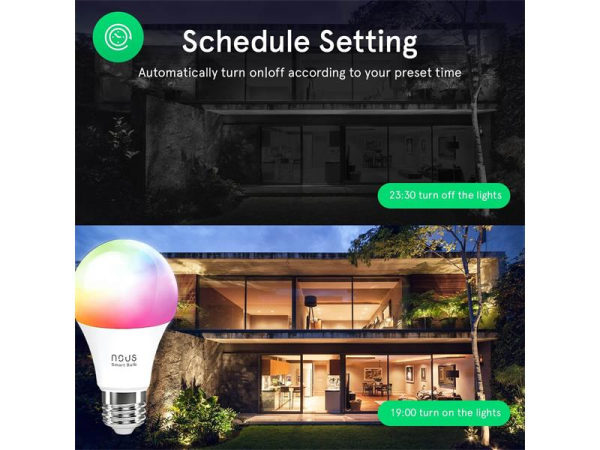 Smart LED-pære E27 9W RGB NOUS P3/2pak WiFi Tuya sæt med 2 stk