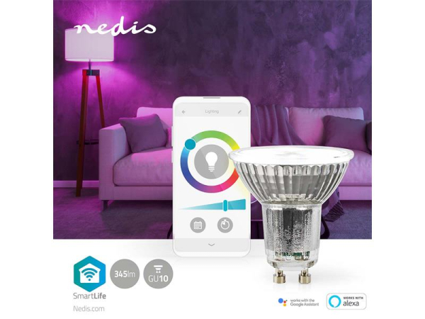 Smart LED-pære GU10 4.9W RGB med WiFi Tuya NEDIS WIFILRC10GU10