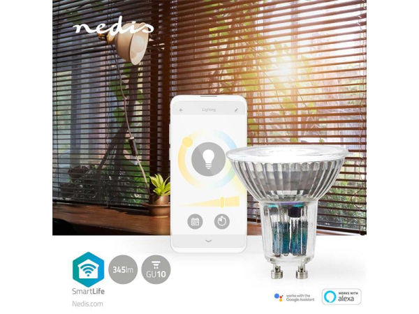 Smart LED-pære GU10 4.9W hvid med WiFi Tuya NEDIS WIFILRW10GU10