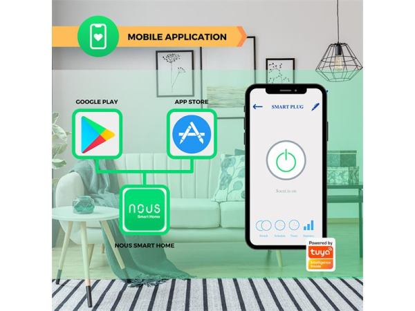 Smart WiFi-stik NOUS A1/2pakke Tuya, Kompatibel med Alexa og Google Home, Energi Overvågning, 3450W, 220-240V