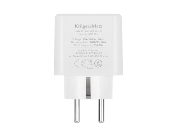 Smart WiFi-stik KRUGERMATZ Connect P3 med Tuya, stemmestyring og energimåler