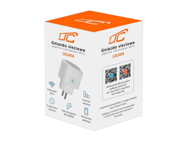 Smart WiFi-stikdåse LTC LXU414 med Tuya, stemmestyring via Alexa og Google Assistant, 16A, 3680W