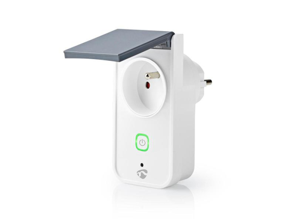 Smart WiFi-stikdåse NEDIS WIFIPO120EWT til udendørs brug, kompatibel med SmartLife og Tuya, IP44