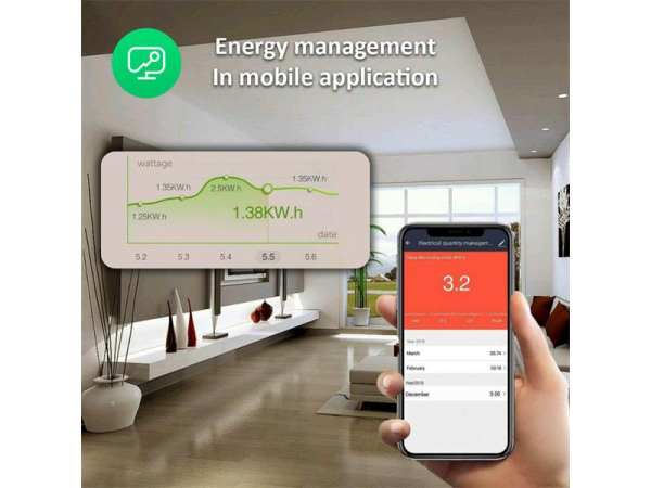 Smart socket NOUS A7 WiFi Tuya - Styring og overvågning, 230V, 16A/3680W, Kompatibel med Alexa og Google Home