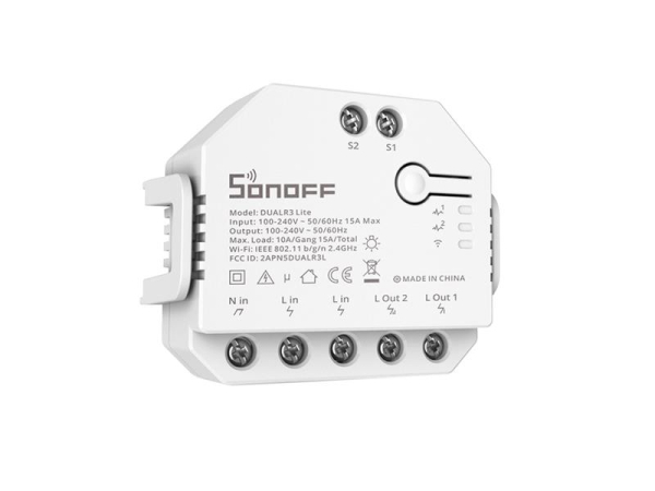 Smart Switch Dual R3 Lite WiFi SONOFF - Styring af belysning og automatiske gardiner, Kompatibel med Alexa og Google Home