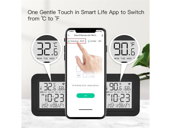 Smart Temperatur- og Fugtighedssensor WiFi Tuya fra MOES
Du kan også overvåge temperatur- og fugtighedsværdier på afstand for at skabe smart hjemmeautomatisering. Med dette smarte termometer og hygrometer i ét kan du modtage informationer fra sensore