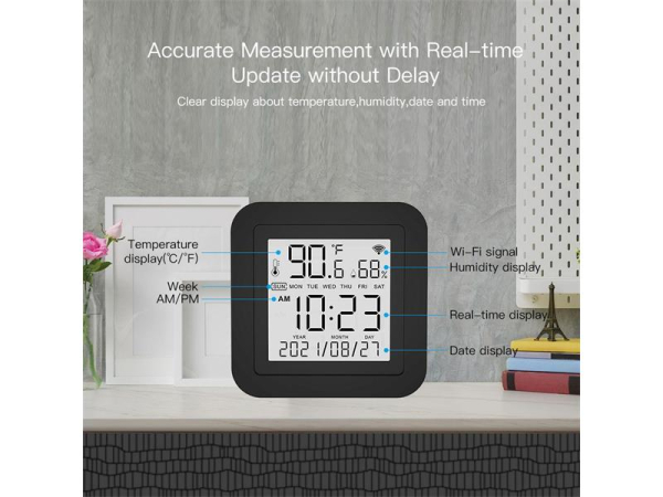 Smart Temperatur- og Fugtighedssensor WiFi Tuya fra MOES
Du kan også overvåge temperatur- og fugtighedsværdier på afstand for at skabe smart hjemmeautomatisering. Med dette smarte termometer og hygrometer i ét kan du modtage informationer fra sensore