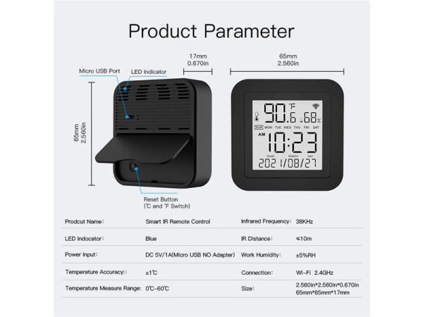 Smart Temperatur- og Fugtighedssensor WiFi Tuya fra MOES
Du kan også overvåge temperatur- og fugtighedsværdier på afstand for at skabe smart hjemmeautomatisering. Med dette smarte termometer og hygrometer i ét kan du modtage informationer fra sensore