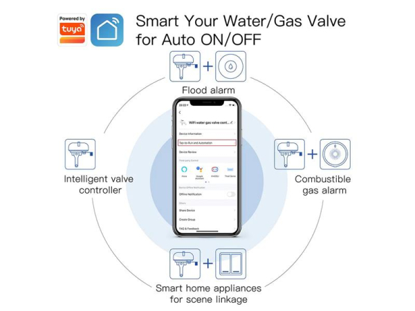 Smart Vandventil WiFi MOES WV-QY-EU, Motoriseret, 12V/1A, Kompatibel med Alexa og Google Assistant