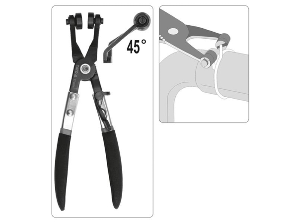 Samosvorná hadicová spona YATO YT-0651, kleště zahnuté 45°, ocel 40 HRC, 230 mm