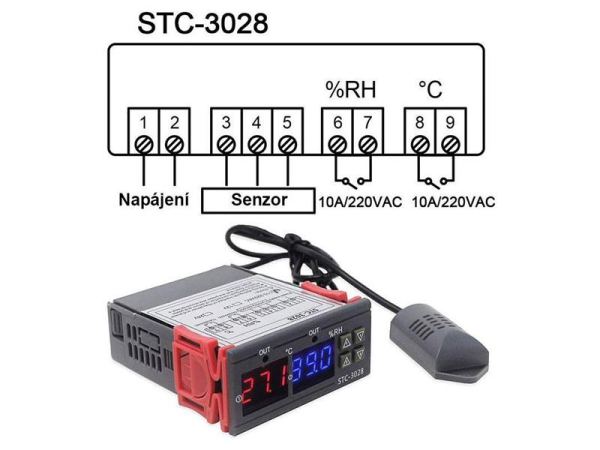 Digital termostat og hygrostat STC-3028 med 12VDC strømforsyning - HADEX