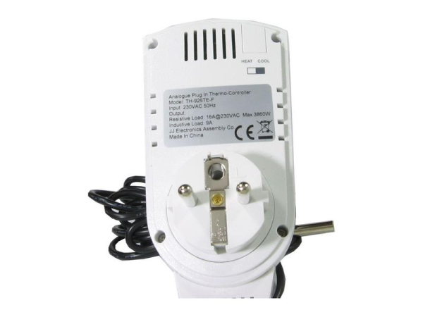 Termostat TH-926TE analog stikdåse med probe HADEX - justerbar temperatur 5-30 °C, maks. belastning 3500 W