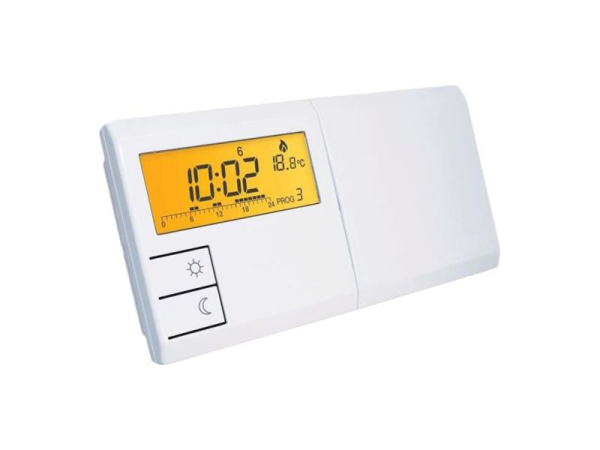 Ugentlig Rumtermostat TH 091 med Programmerbar Kontrol og LCD Display - Tilsluttes Gas, Elektrisk eller Fast Brændsel