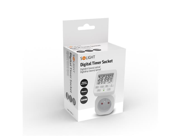Digital ugentlig tidsafbryder SOLIGHT DT35, 230V/16A, LCD-display, 18 daglige cyklusser
