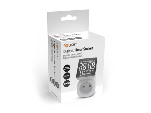 Digital ugentlig stikkontakt SOLIGHT DT36, omvendt LCD-display, 230V/16A