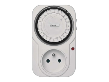 Mekanisk daglig timerstik EMOS P5502, 96 skift, 230 V / 16 A, IP20