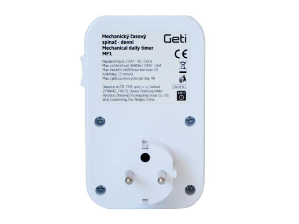 MF1 mekanisk daglig switch-stikkontakt GETI, programmerbar, 3500 W, 230 V AC