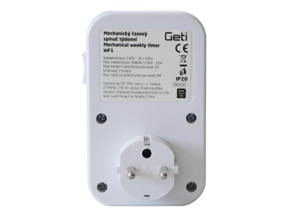 Ugentlig mekanisk switchstik GETI WF1, 3500 W, 230 V AC