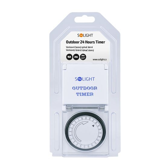 Mekanisk daglig kontaktstik SOLIGHT DT31, 24 timers interval, 230V/16A, børnesikring, IP44