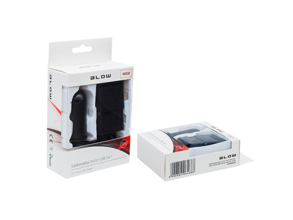 USB Adapter BLOW 75-863 Vægoplader 2.1A og Biloplader 2A med USB-kabel A til mikro USB B