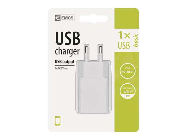 USB Adapter EMOS V0122 med 1x USB-A, 5V/1A/5W, 100-240V