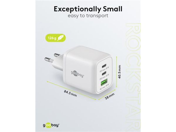 USB Adapter GOOBAY 64754 65W med USB-C og USB-A porte, hvid