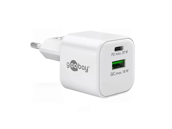 Hurtigoplader USB-C og USB-A GOOBAY 65865, 20W, Hvid