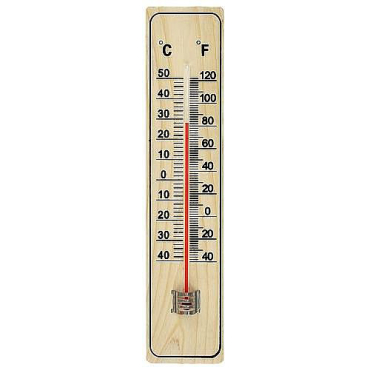 Termometer til vindue STREND PRO 221953, udendørs med træbase, 220x50x13mm, viser i Celsius (-40 til +50 °C) og Fahrenheit