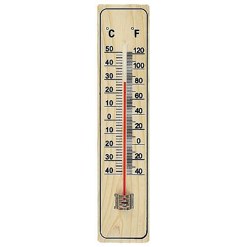 Termometer til vindue STREND PRO 221953, udendørs med træbase, 220x50x13mm, viser i Celsius (-40 til +50 °C) og Fahrenheit