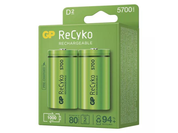 Battery D (R20) rechargeable 1,2V/5700mAh GP Recyko  2ks