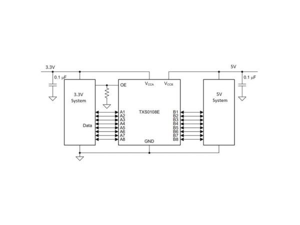 TTL logic level converter for Arduino with TXS0108E