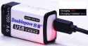 Rechargeable battery Li-Ion 9V 650mAh 6F22, Doublepow, USB power supply