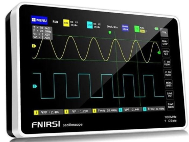 FNIRSI 1013D oscilloscope with 7" TFT LCD touch display.