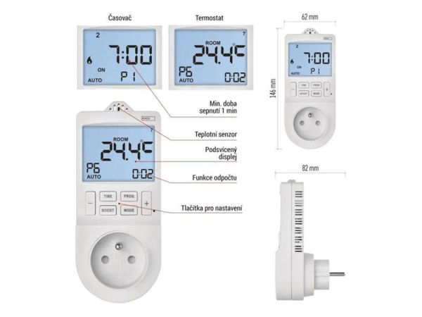 EMOS smart thermostat for socket with 2-in-1 digital timer function with WiFi