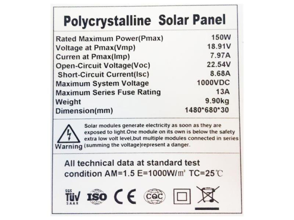 Solar panel 12V/150W polycrystalline