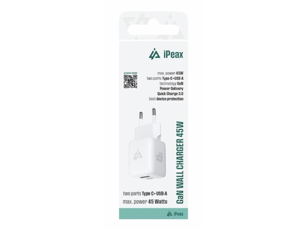 USB Adapter iPEAX GaN USB/USB-C 90010132 White