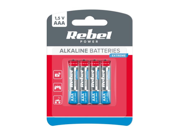 Battery AAA (R03) alkaline REBEL EXTREME Alkaline Power 4pcs / blister BAT0096B