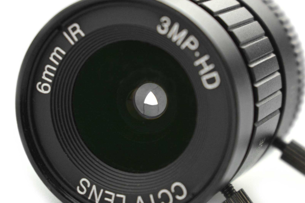 Industrial Wide Angle Lens, 6mm, 3MP, Adjustable Focus, CCTV, Covers