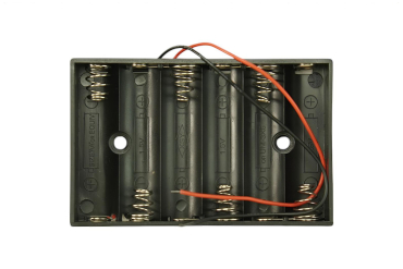Battery Holder 6xAA, 7.2V/9V Output, 15mm Wires