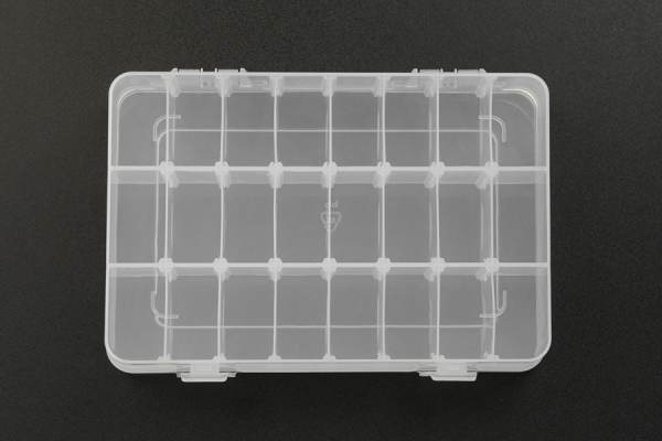 Parts Box - 24 Compartments, Durable Plastic, Translucent