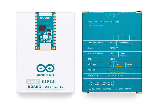Arduino Nano ESP32 with headers, Wi-Fi, BT, MicroPython, USB-C