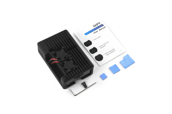 Armor Case (2510) Dual Fans, Aluminum, Acrylic Window for Pi 4