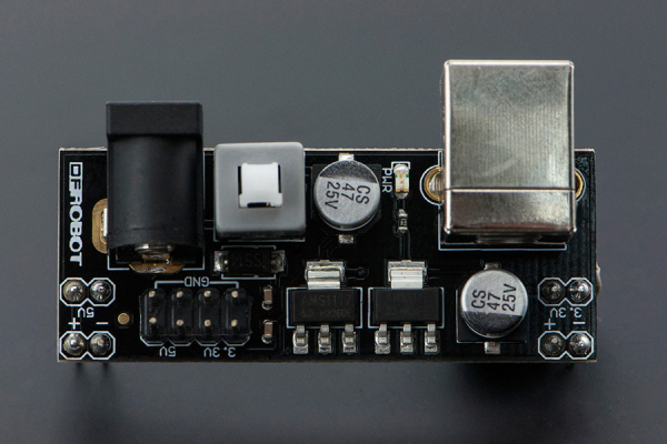 Power Supply Breadboard, 5V/3.3V, 6-12V Input, 500mA, USB/DC